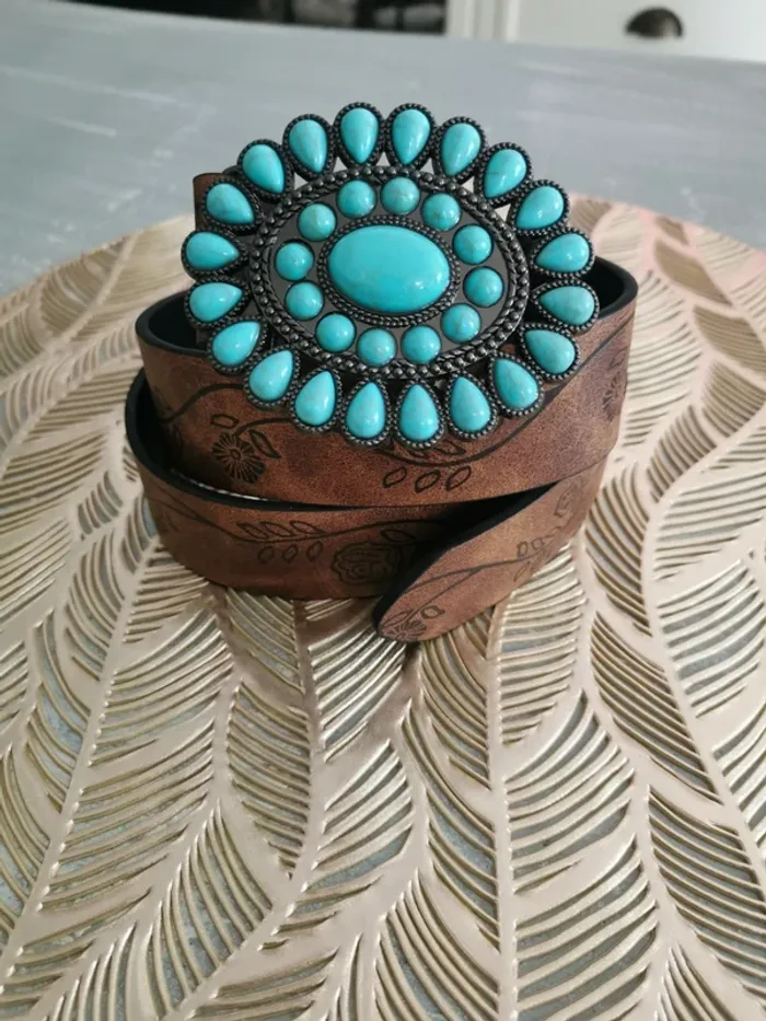 Ceinture de cowboy country fleur turquoise