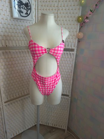 🌸joli maillot de bain 1 pièce Etam rose Gingham / Vichy femme T40