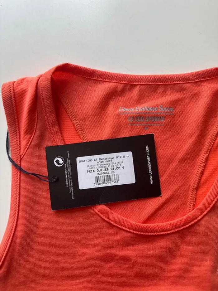 Débardeur Le Coq Sportif Orange – Taille XS – Neuf avec Étiquette - photo numéro 2