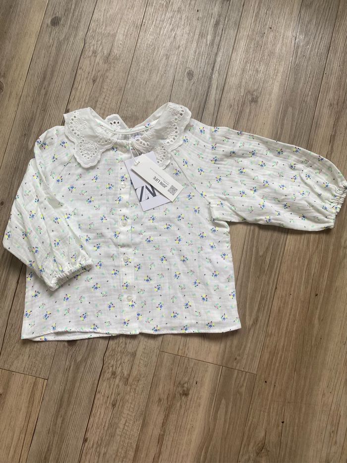 Blouse chemise fleurs fluo zara 2/3 ans fille neuf - photo numéro 2