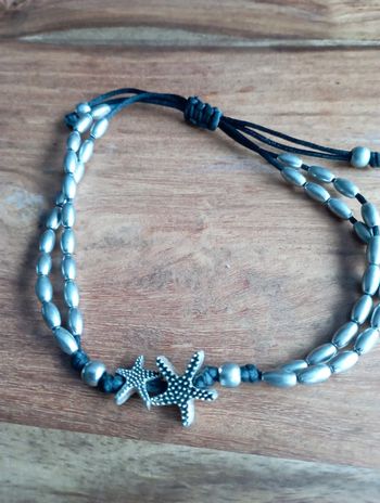 Bracelet de cheville lien noir et métal argenté