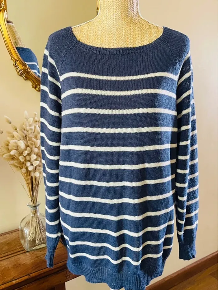 sublime Pull mariniere rayures bleu marine et blanc manches longues col bateau - photo numéro 5