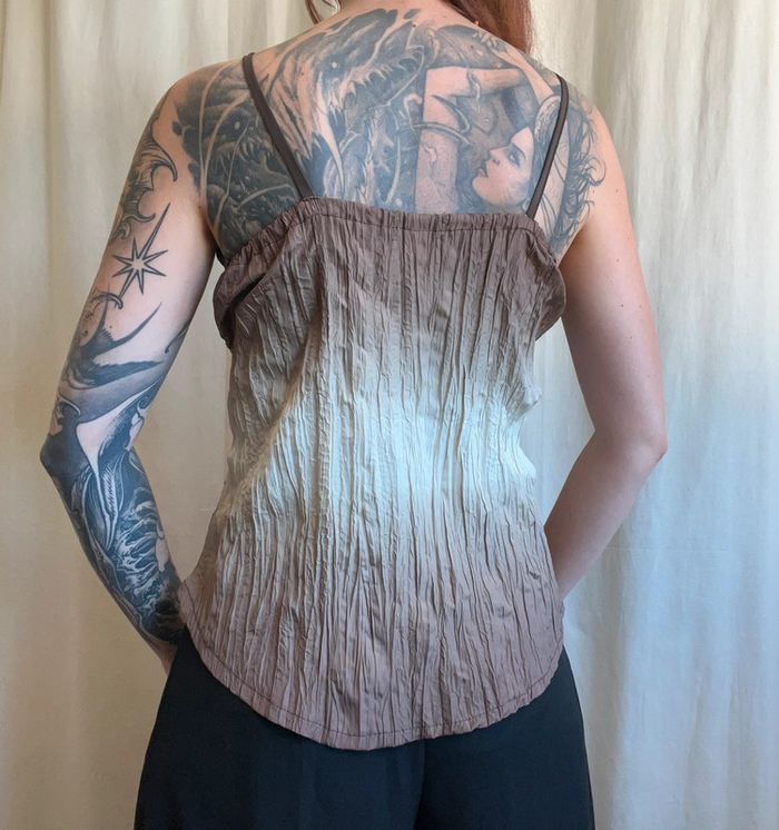 Top effet croisé matière froissée marron tie dye Witchy vintage 90s - Taille M - photo numéro 3