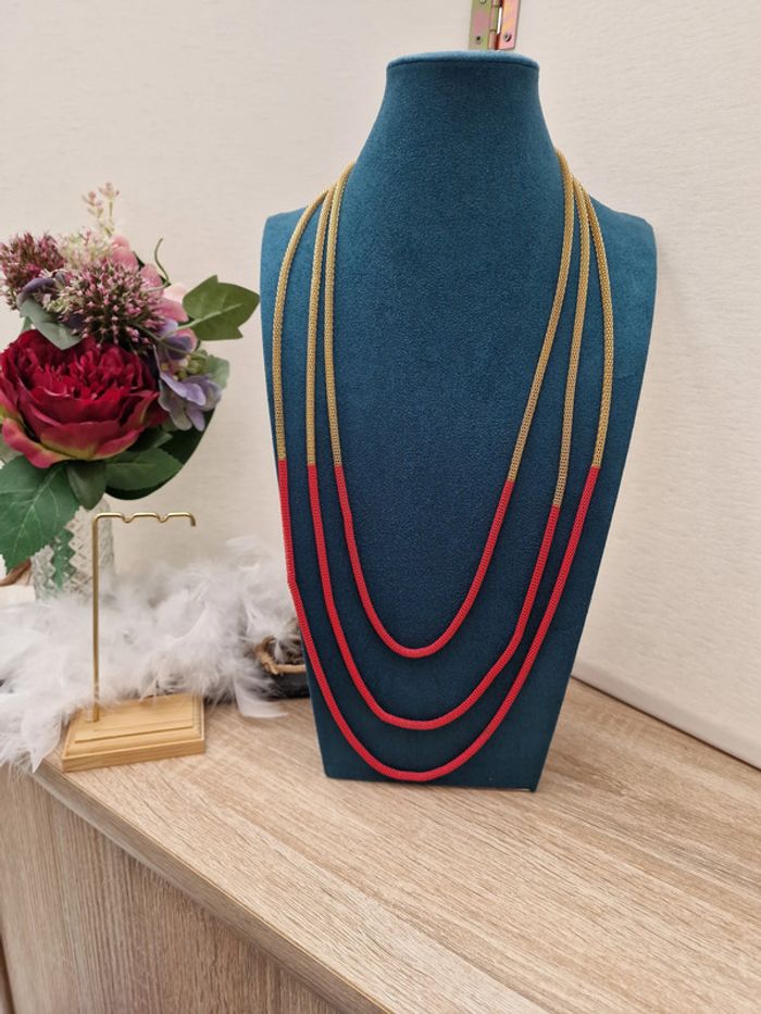 Collier Sautoir Trois Rangs Doré Rose - photo numéro 2