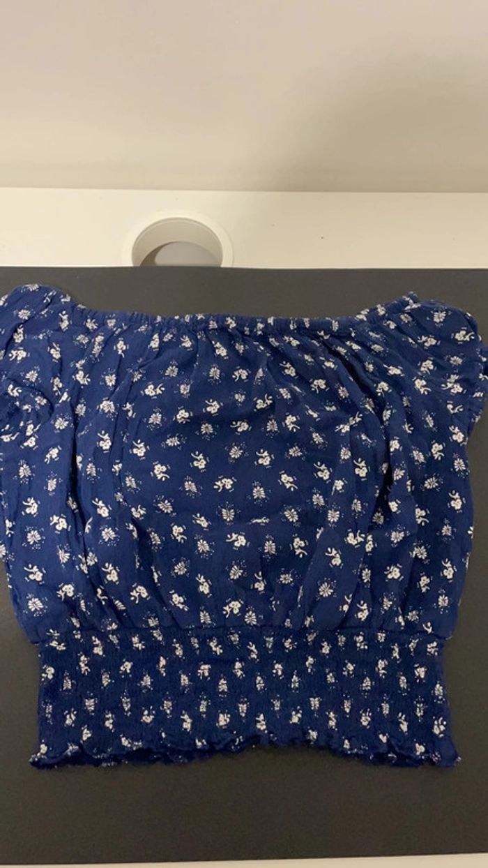 Blouse bleue marne à fleurs - photo numéro 3