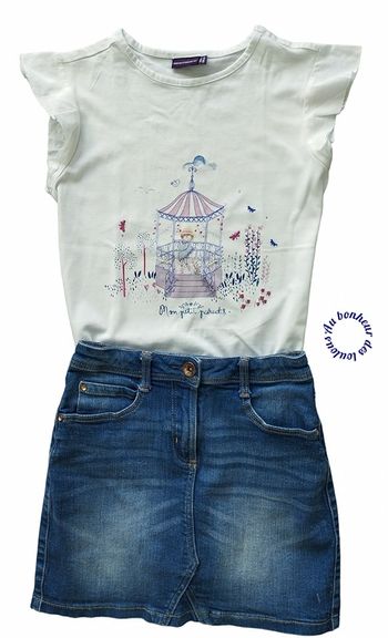 8-9 ans ensemble été teeshirt (9 ans) et jupe en jean (8 ans) - ensemble d enseigne diverses