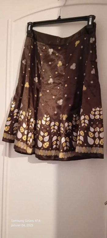 Jupe mi longue volantée aspect satinée motif feuillages marron femme 38 kiabi woman