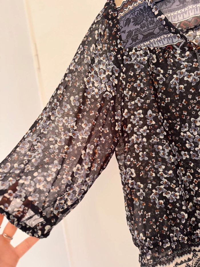 Blouse transparente à motifs fleuris & ethniques – Taille L – Camaïeu - photo numéro 3