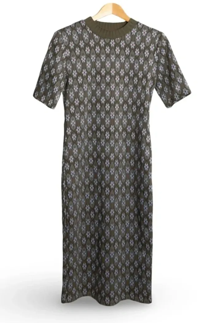 Robe longue vert motifs fleurs • Long Green dress floral print Zara Size S