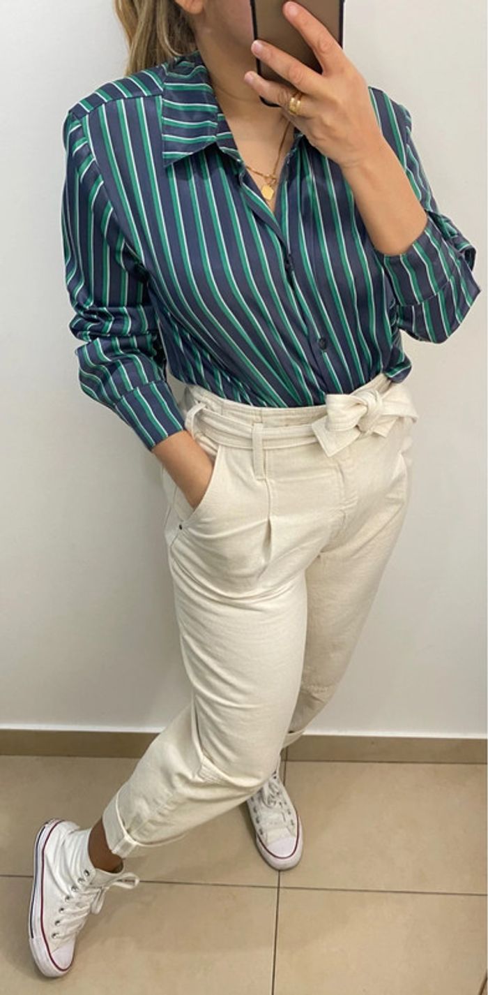 Jolie Chemise Fluide Ample Satinée À Rayures Taille 40 - photo numéro 5
