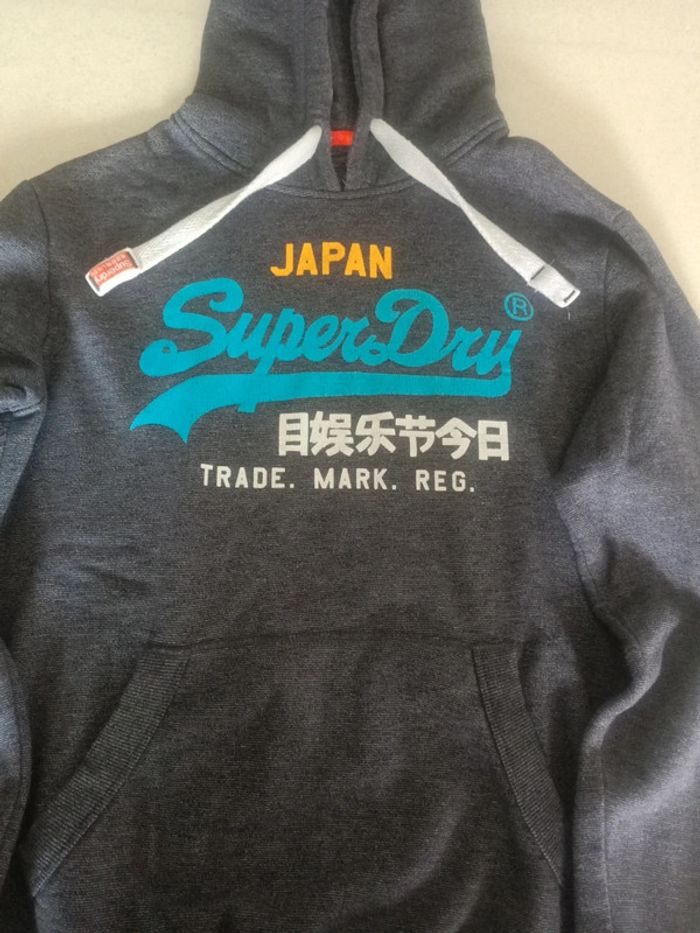 Sweat Superdry hood label, bleu gris taille M - photo numéro 2