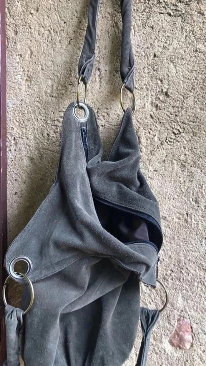 Sac seau en cuir gris anthracite - photo numéro 3