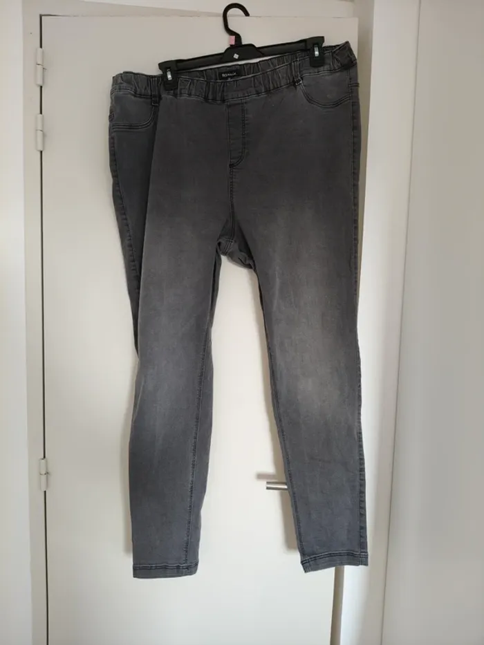 Jegging/tregging élastique gris msmode femme taille 54 avec passants pour ceinture