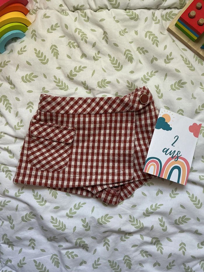 jupe short vichy bordeaux et beige sergent major taille réglable 2 ans - photo numéro 2
