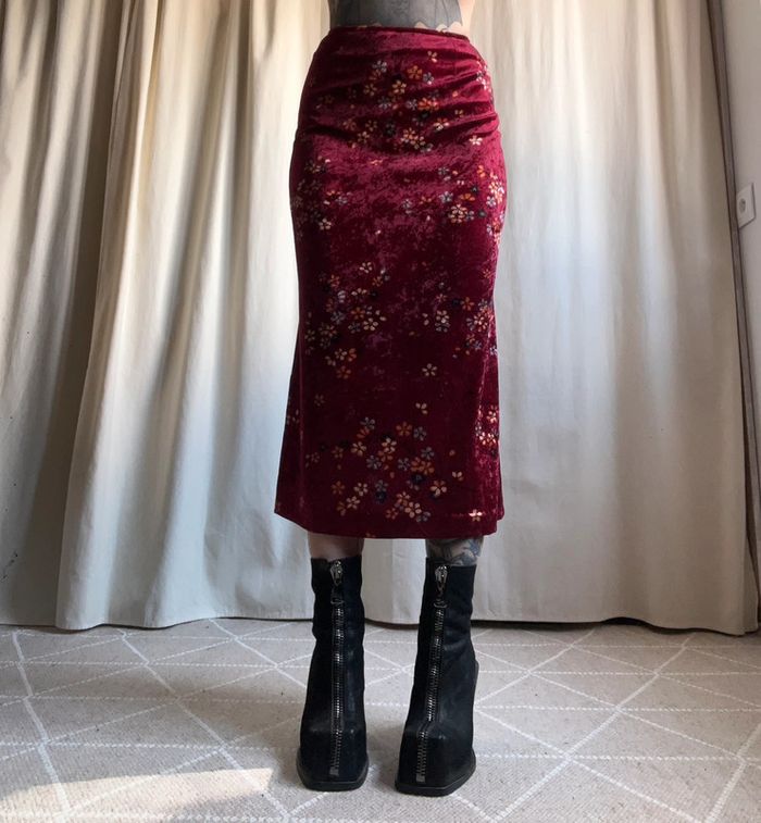 Jupe longue velours fleurs Whimsigoth Vampire vintage 90s - Taille S - photo numéro 4