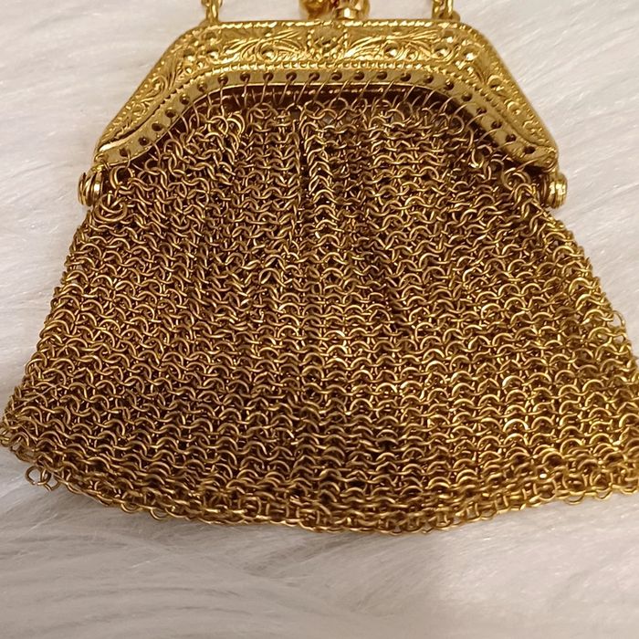 Bourse vintage en maille de métal doré - photo numéro 4