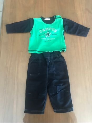 Ensemble pantalon marine/teeshirt vert Grain de blé 6 mois
