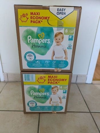124 couches Pampers Harmonie taille 6 (2 cartons de 62 couches) 🌿