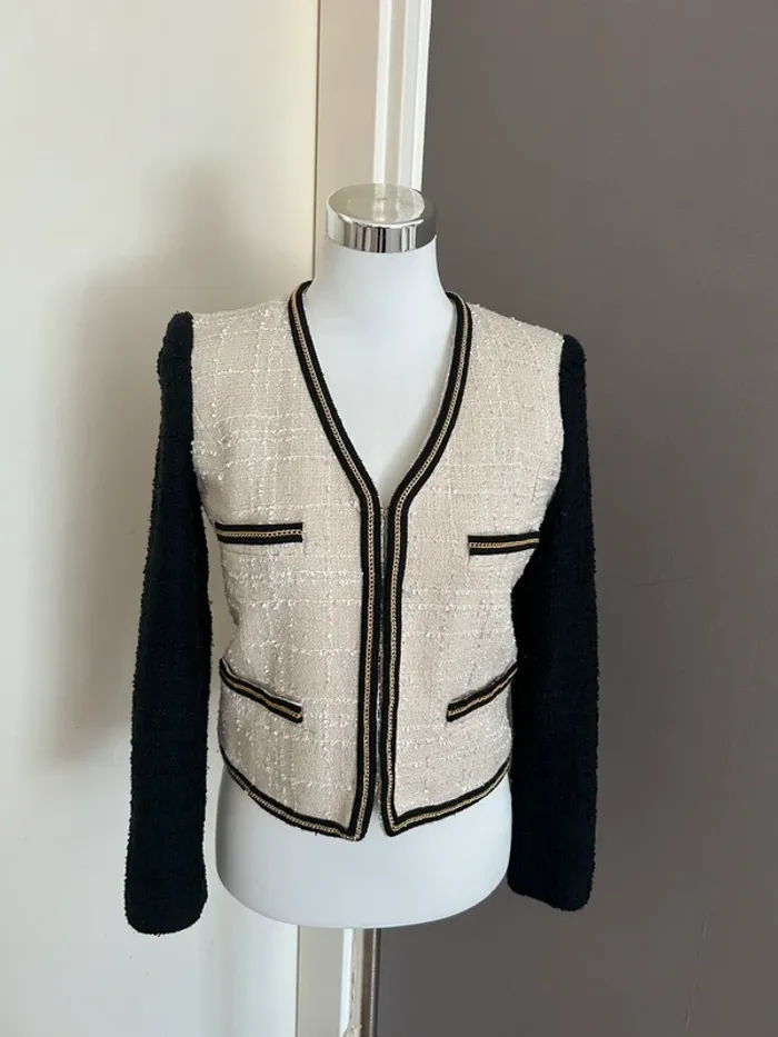 Mango, veste, blazer, beige et noir, femme, taille 38