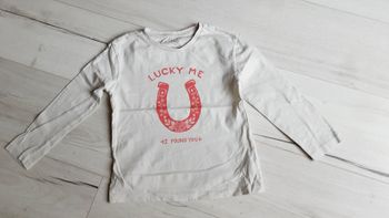 Vêtement fille tee-shirt manches longues blanc motif fer à cheval rose Tex 6 ans