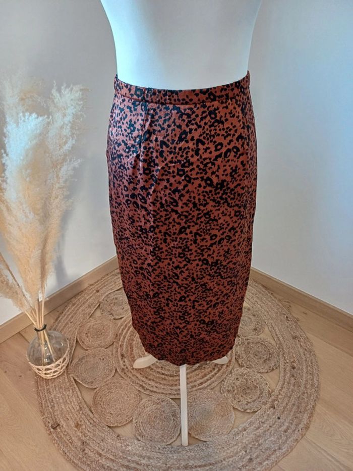 Jupe mi-longue marron à imprimé Léopard Costes taille M/L 38/40 - photo numéro 5