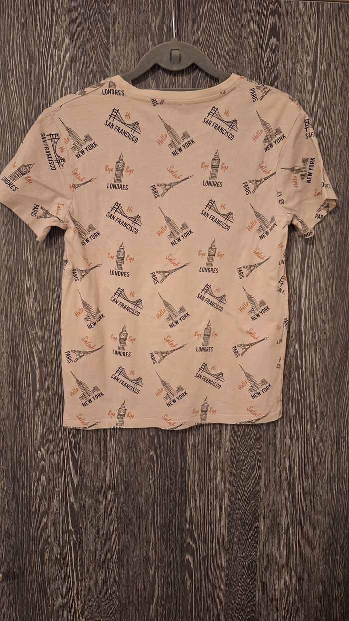 Tee-shirt manches courtes beige imprimé motifs capitales du monde - photo numéro 5