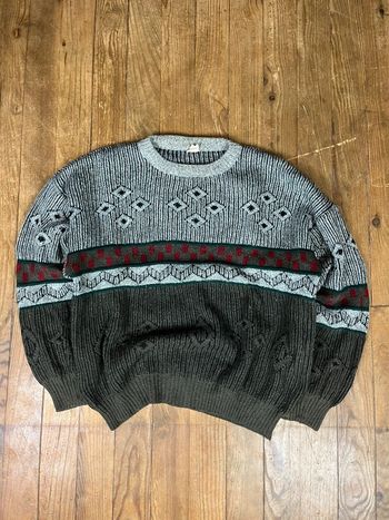 Pull vintage maille laine motifs rayures multicolore L Made in Italy