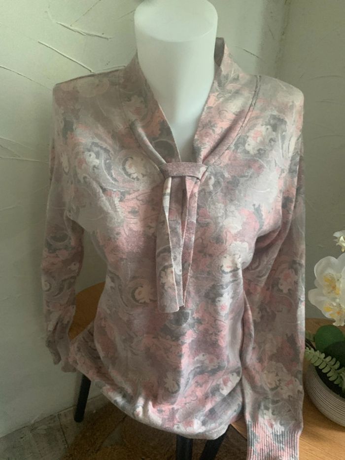 Pull vintage taille 42 manches longues rose gris - photo numéro 3