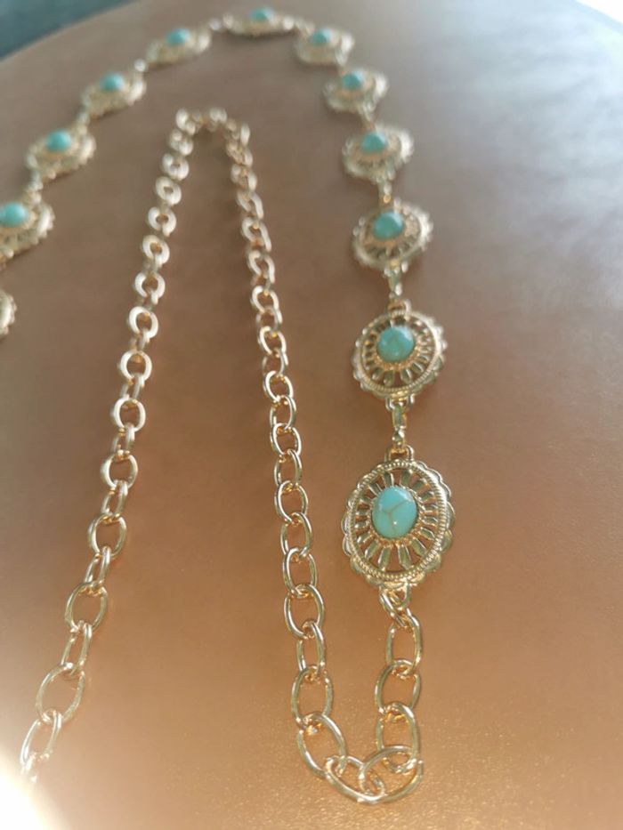 Ceinture Métal femme dorée et bleu turquoise - photo numéro 3