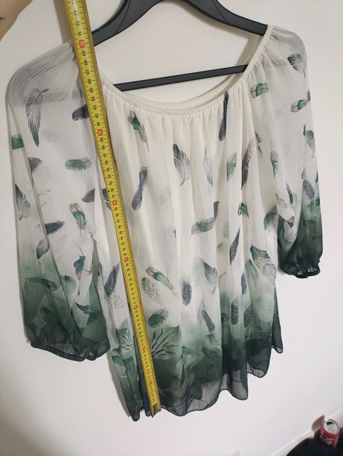 Blouse fluide à plumes dégradée vert foncé vintage - photo numéro 6