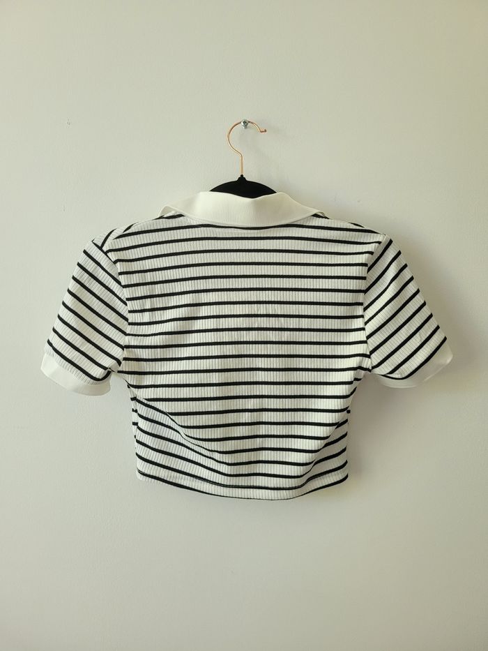 Top court Shein rayé noir et blanc col polo - Taille 36 - Très bon état - photo numéro 3