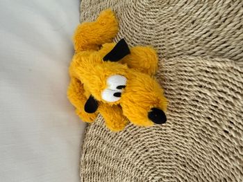 Pluto en peluche DISNEYLAND PARIS, poil long et collier vert