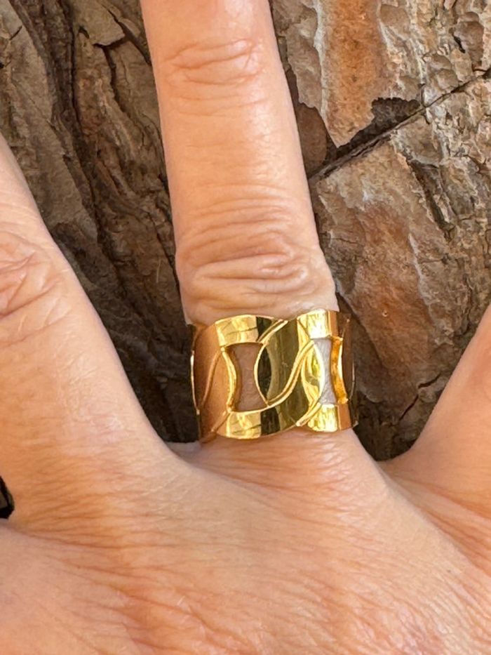 Bague large réglable gros maillons entrelacés acier inoxydable or - photo numéro 2