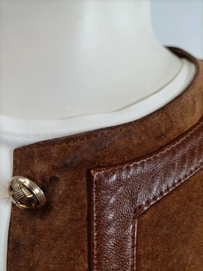 Veste courte en croûte de cuir vintage - taille 42 - tailleur Gérard Galliaerde A282 - photo numéro 9