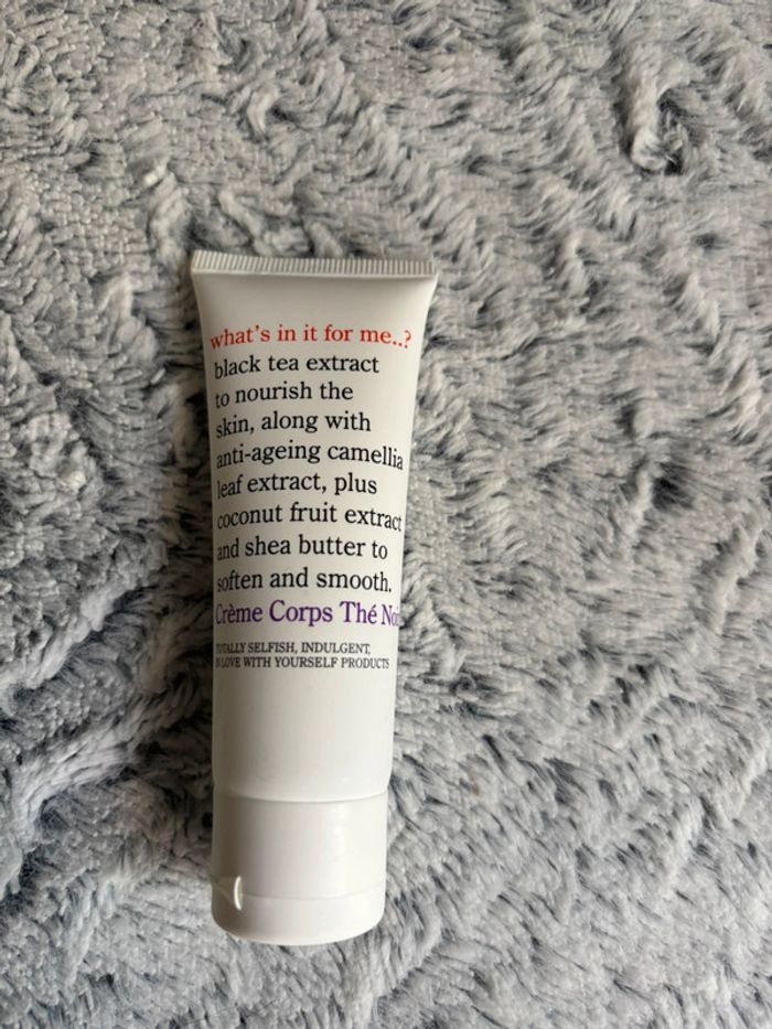 Crème pour le corps thé noir, What’s in it for me