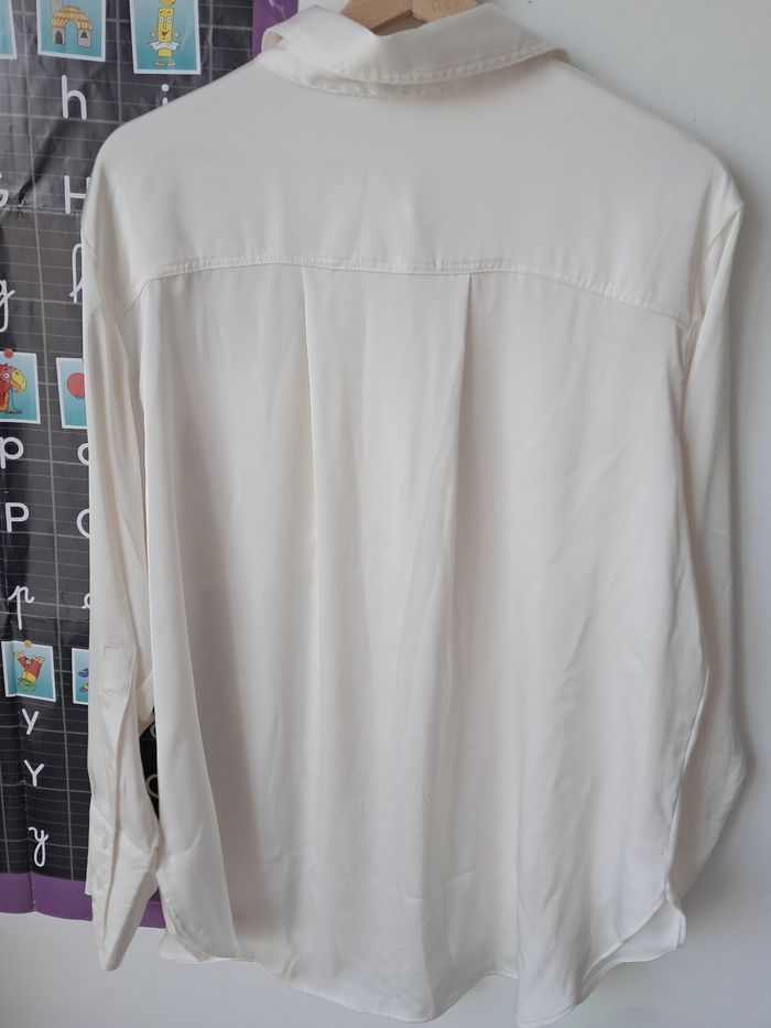 Chemisier chemise blouse fluide effet satiné beige - photo numéro 5
