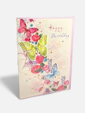 Carte joyeux anniversaire Juicy Lemon papillons roses 19 x 13 cm Neuf