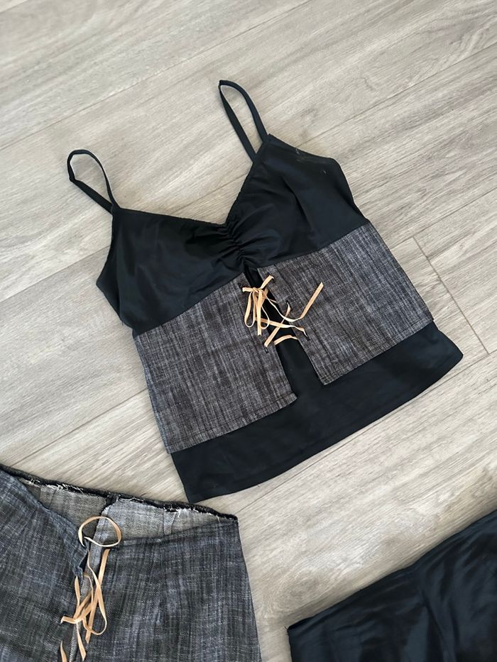 Ensemble 3 pièces crop top ceinture serre taille Pantacourt Y2K Cyberpunk T36 S - photo numéro 6