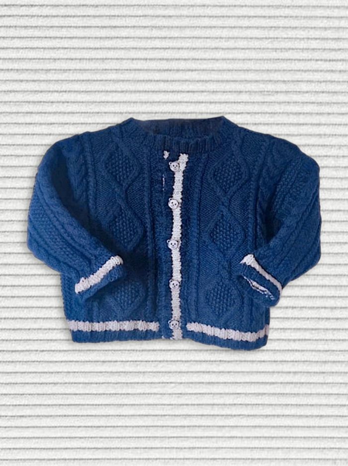 Gilet maille bleu marine bouton ours vintage 🇨🇵 Fabrication Artisanale - 24 mois / 86cm