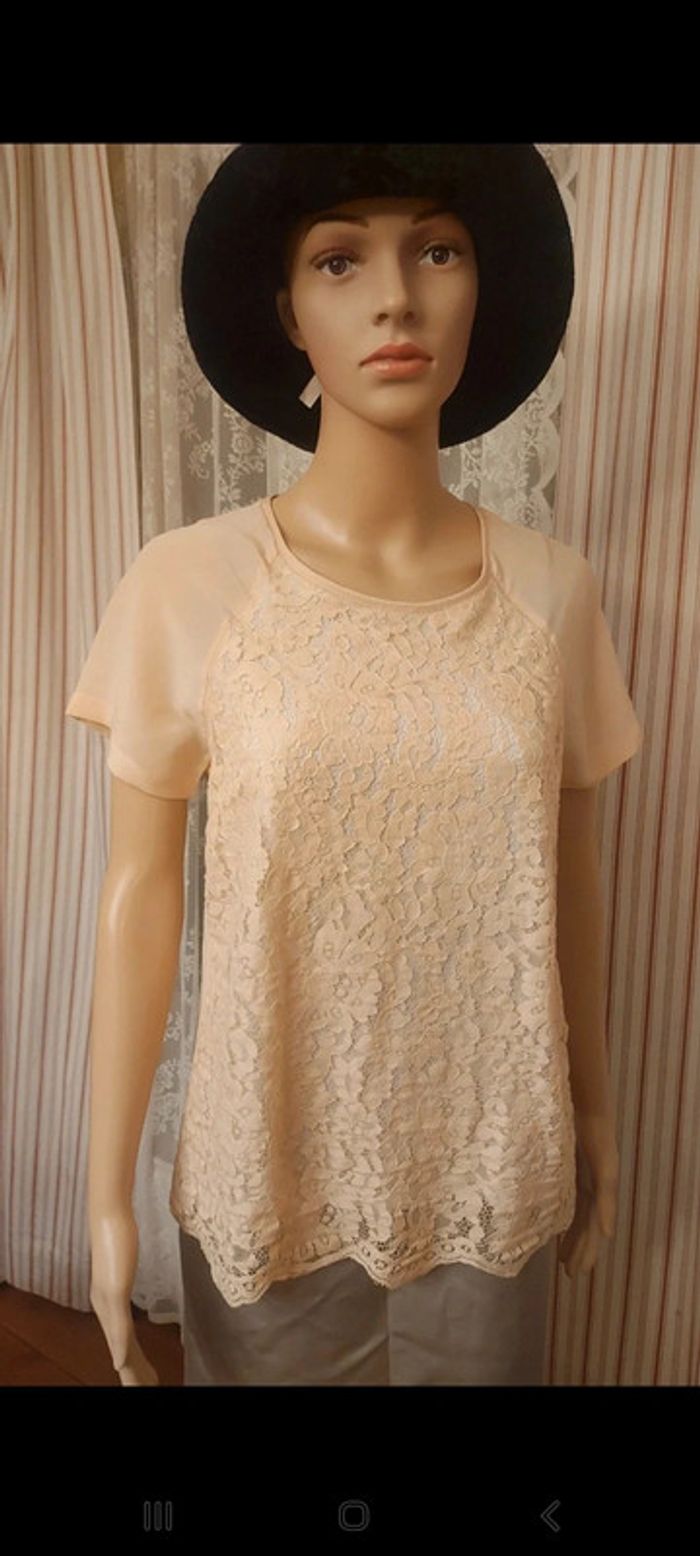 Jolie Blouse  100% soie rose pâle Gigue t 36