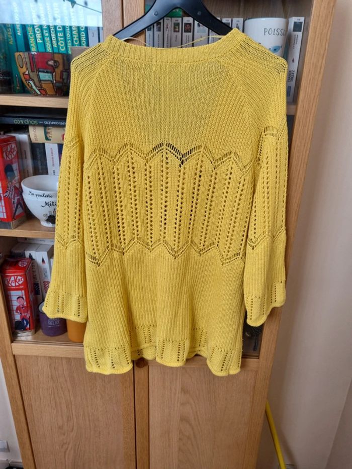 Pull jaune ajouré long taille XL - photo numéro 4