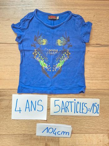Tee-shirt manche courte été bleu electrique avec oiseau catimini
