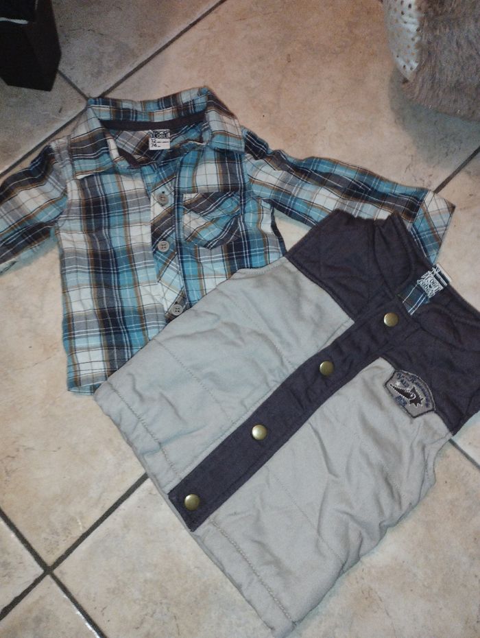 Chemise à carreaux plus sa veste manches longues tape à l'oeil 12 mois garçon