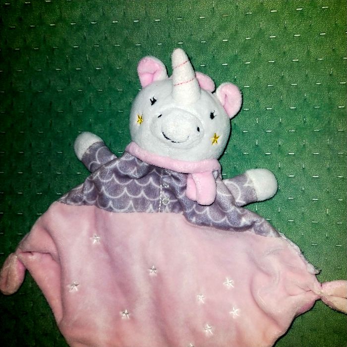 Doudou losange licorne rose et gris étoiles Mots d'enfants - photo numéro 2
