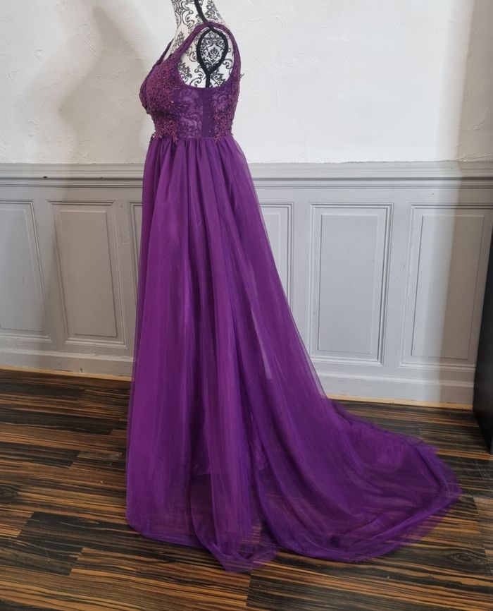 robe cérémonie longue buste dentelle et bas en tulle violet taille 42 - photo numéro 3