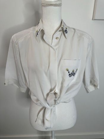 Chemisier blanc broderies navy marin Décade Kiabi Vintage T38/40 M/L