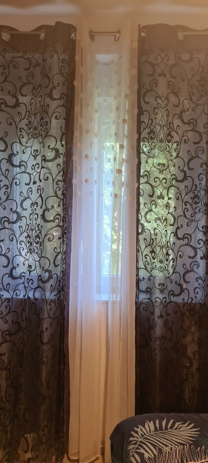3 rideaux voile gris et blanc