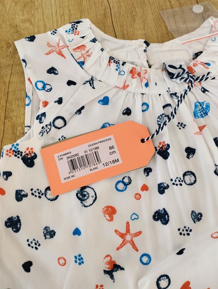 Robe manches courtes fille blanche Océan Princess taille 12/18 mois 3 Pommes - photo numéro 3
