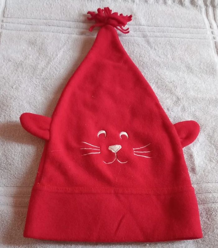Bonnet rouge motif chat blanc Taille 12 / 18 mois - photo numéro 2