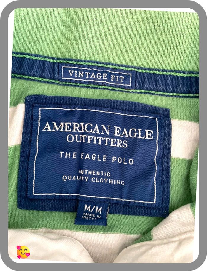 Polo American Eagle – Homme – Taille M – Vert et blanc – Bon état - photo numéro 4